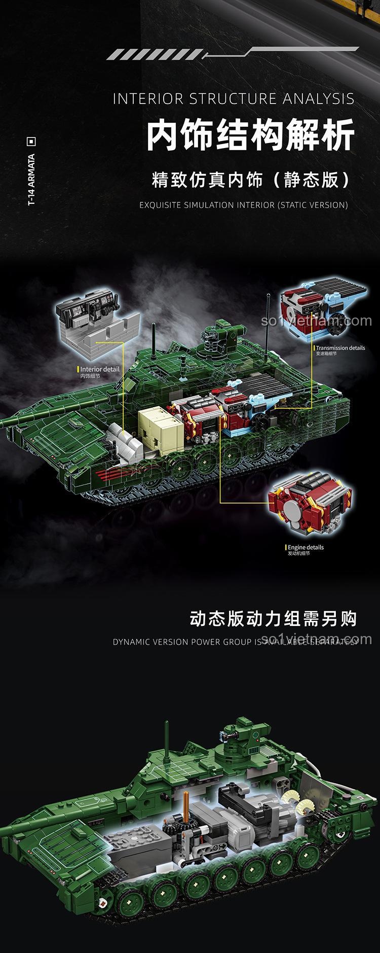 Mô hình xe tăng chiến đấu chủ lực T-14 Armata 12GO 96003, bộ đồ chơi lắp ghép quân sự cho bé trai 6 tuổi, chi tiết nội thất