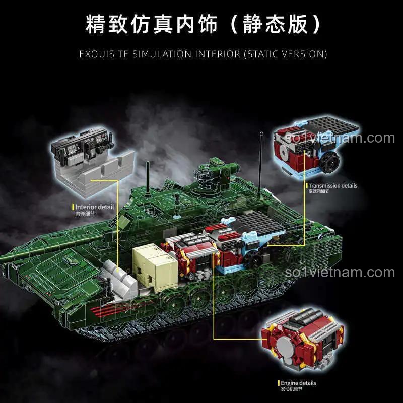 Mô hình xe tăng chiến đấu chủ lực T-14 Armata 12GO 96003, bộ đồ chơi lắp ghép quân sự cho bé trai 6 tuổi, chi tiết nội thất