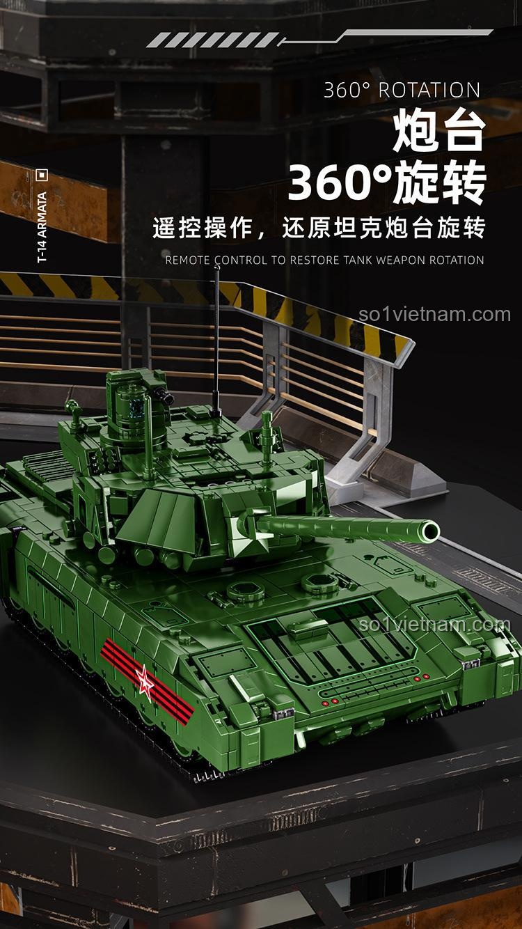 Mô hình xe tăng chiến đấu chủ lực T-14 Armata 12GO 96003, bộ đồ chơi lắp ghép quân sự cho bé trai 6 tuổi, pháo có thể di chuyển
