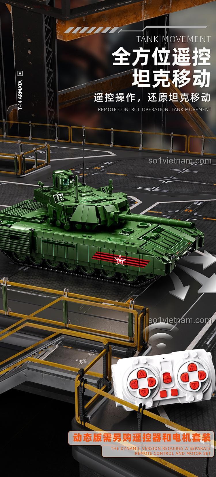 Mô hình xe tăng chiến đấu chủ lực T-14 Armata 12GO 96003, bộ đồ chơi lắp ghép quân sự cho bé trai 6 tuổi, tháp pháo xoay 360 độ