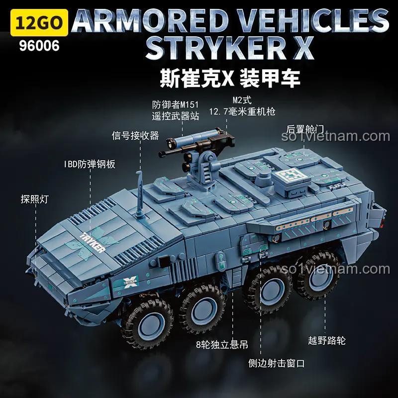 Chi tiết các tính năng của bộ lắp ráp 96006 Xe Bọc Thép Stryker X, chất lượng cao, tương thích LEGO®, món quà đáng tiền.