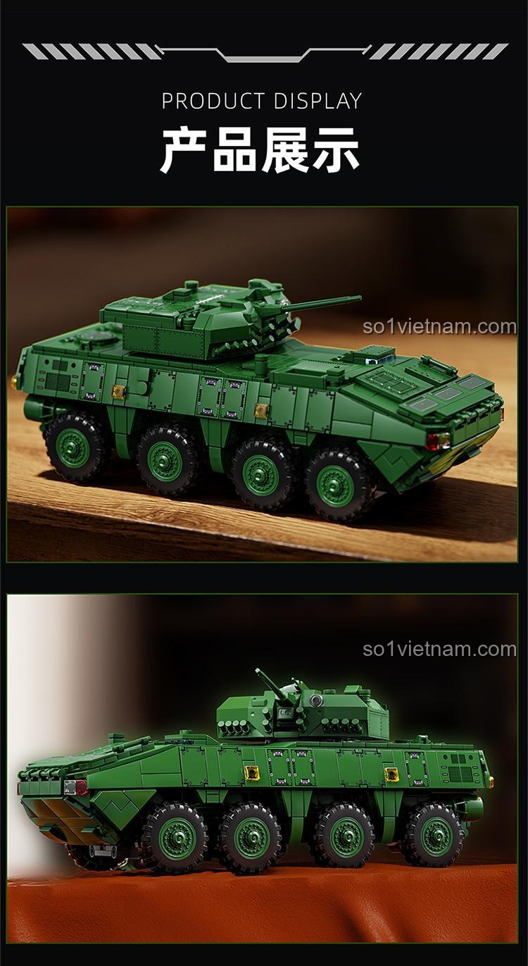 Cửa khoang sau mở được của bộ lắp ghép Xe chiến đấu bộ binh ZBL-19 12GO 96008, nội thất mô phỏng khoang chở quân chi tiết, đồ chơi cho bé trai 6 tuổi, giá rẻ