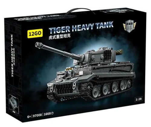 Xe tăng hạng nặng Tiger 12GO 97009 màu tím, bộ đồ chơi lắp ghép quân sự cho bé trai 6 tuổi, 1668 mảnh, tỉ lệ 1:28, tháp pháo xoay 360 độ, nòng pháo điều chỉnh góc nâng hạ, bánh xích chuyển động, giá tốt