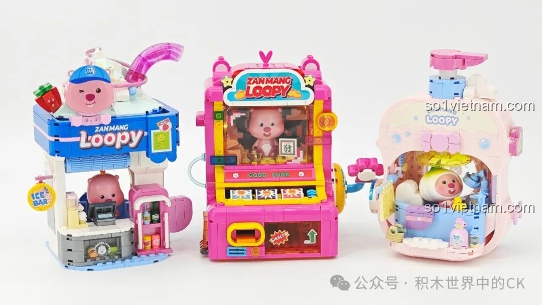 Hình ảnh cả 3 mô hình lắp ráp TOP TOY Zanmang Loopy TC2328, TC2329 và TC2330 đặt cạnh nhau.