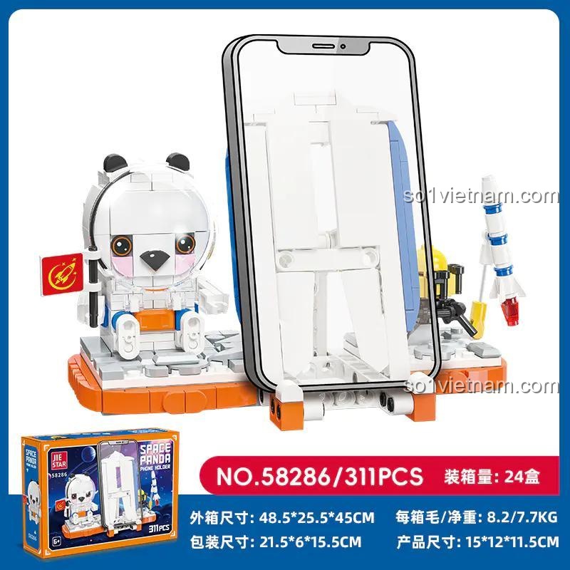 Giá đỡ điện thoại JIE STAR 58286 Gấu Trúc Phi Hành Gia, bộ đồ chơi 311 chi tiết, phụ kiện điện thoại sáng tạo
