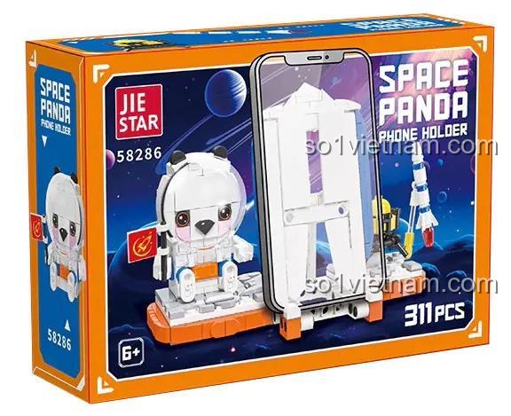Hộp bộ đồ chơi JIE STAR 58286 Gấu Trúc Phi Hành Gia, đồ chơi lắp ghép cho bé 6 tuổi, giá đỡ điện thoại độc đáo