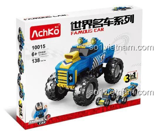 Hộp sản phẩm AchKo 10015 Xe Địa Hình Bánh Lớn, bộ lắp ghép AchKo 10015 giá tốt, đồ chơi mô hình 10015 cho bé trai 6 tuổi.