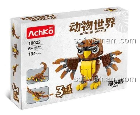 Hộp đồ chơi AchKo 10022 Cú Robot 3 trong 1, bộ lắp ghép động vật robot 194 mảnh, phù hợp bé trai 6 tuổi, giá tiết kiệm