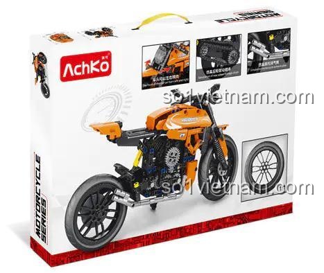 Mặt sau hộp bộ lắp ghép AchKo 30019, thể hiện các tính năng bánh xe lớn, ống xả mô phỏng, giá rẻ