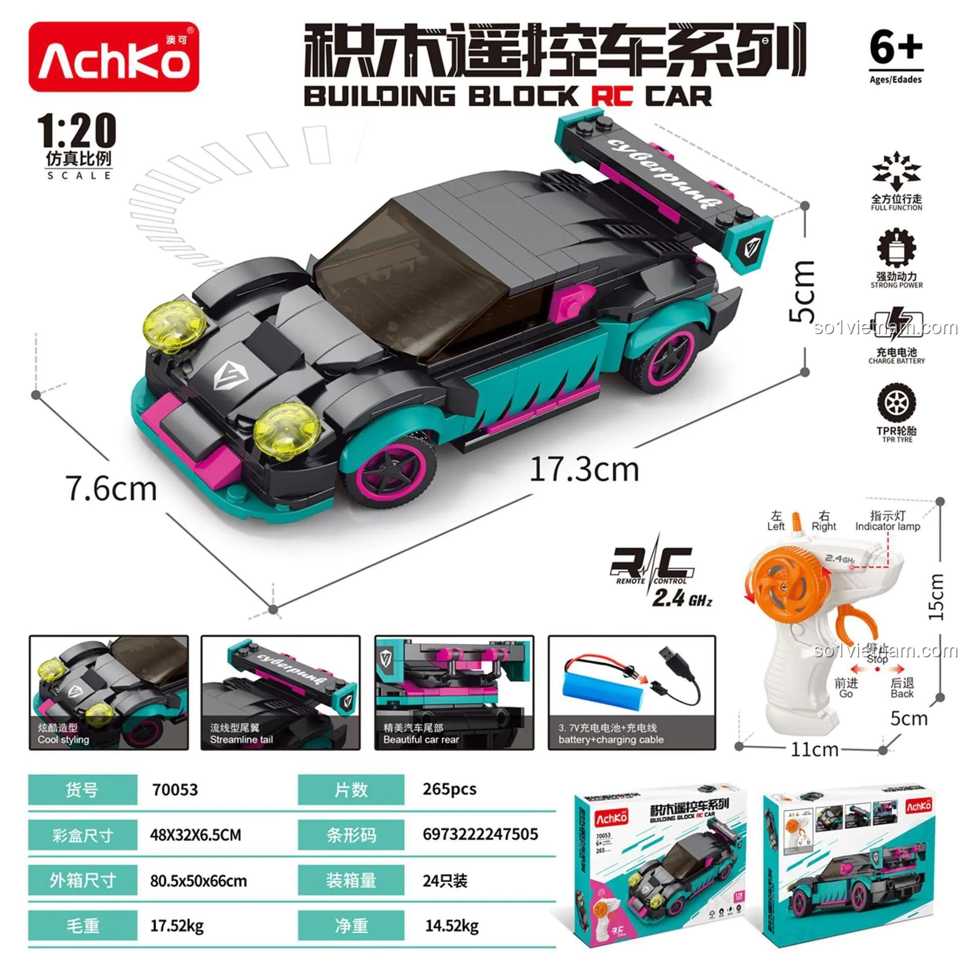 Xe đua Cyberpunk AchKo 70053 điều khiển từ xa, bộ lắp ghép xe đua phong cách Cyberpunk, đồ chơi xe cộ cho bé trai 6 tuổi, giá tốt