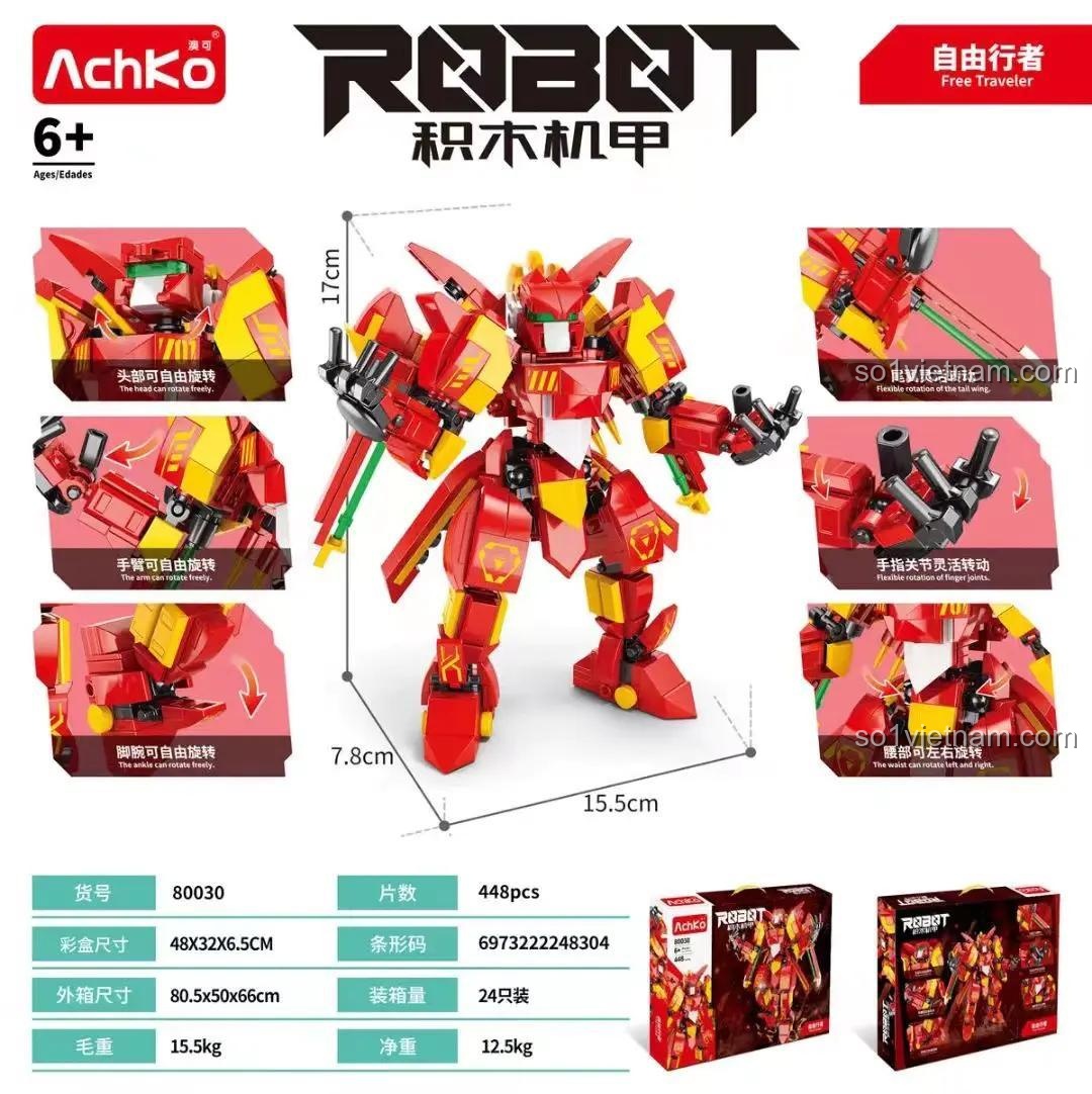 Chiến binh Cơ Giáp Free Traveler AchKo 80030 với các khớp nối linh hoạt, đồ chơi lắp ráp cho bé trai 6 tuổi, chất lượng cao.