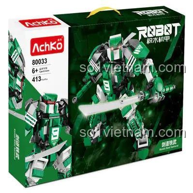 Hộp sản phẩm đồ chơi lắp ghép Mô hình Mecha Samurai Xanh Lá AchKo 80033, quà tặng sáng tạo cho con trai.
