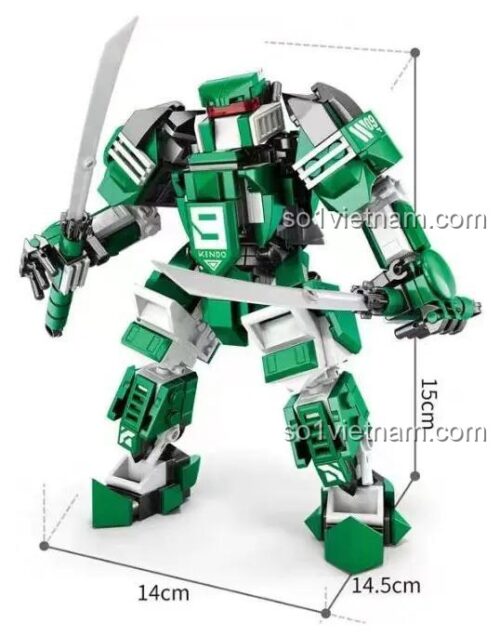 Kích thước chi tiết của đồ chơi mô hình Robot Chiến Binh Kendo 80033, cao 15cm, gồm 413 mảnh ghép.
