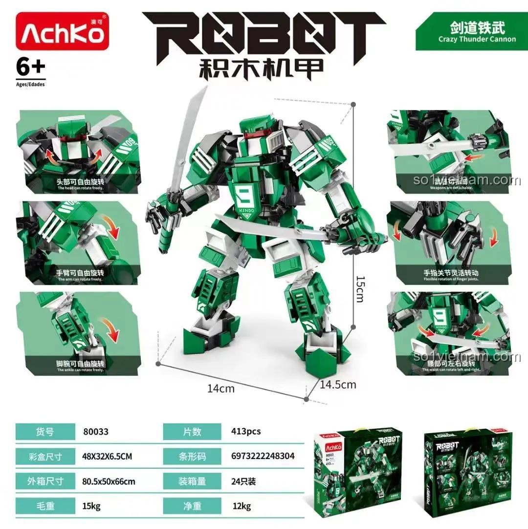 Các tính năng cử động linh hoạt của bộ đồ chơi Robot Kiếm Sĩ Đạo AchKo 80033, khớp xoay tự do.