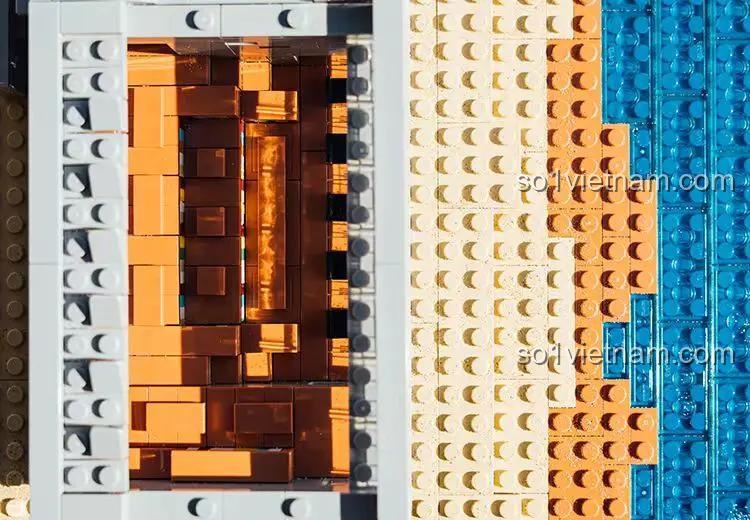 Chi tiết cảnh biển và nền của mô hình Thư viện Cô đơn Aranya Amazing Brick AB11002