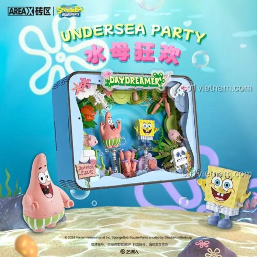 đồ chơi lắp ráp Khung ảnh Đại tiệc sứa AREA-X AB0031, mô hình Spongebob và Patrick, khung ảnh đèn LED, quà tặng bé 6 tuổi