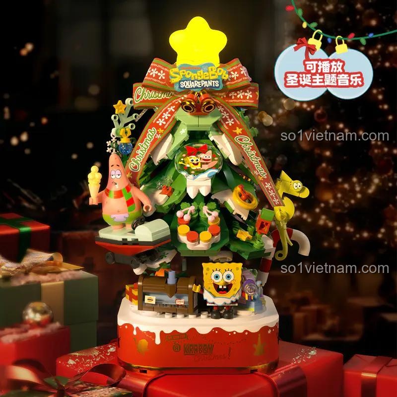 bộ xếp hình AREA-X Cây Thông Noel SpongeBob AREA-X, mô hình có tính năng phát nhạc Giáng Sinh, đồ chơi mô hình cho bé trai bé gái 6 tuổi, giá tốt.