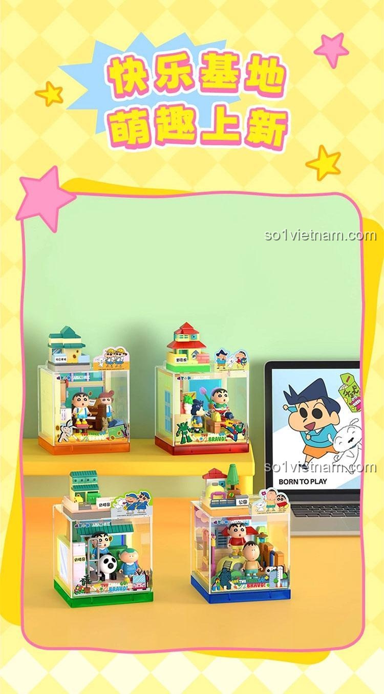 Chi tiết mô hình Crayon Shin-chan Happy Base BOX AREA-X AB0153, đồ chơi lắp ghép cho bé 6 tuổi, khu vui chơi Crayon Shin-chan