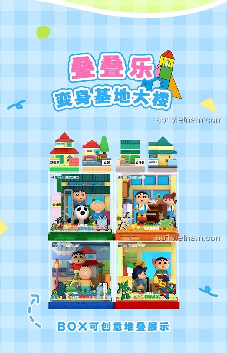 Chi tiết mô hình Crayon Shin-chan Happy Base BOX AREA-X AB0153, đồ chơi lắp ghép cho bé 6 tuổi, khu vui chơi Crayon Shin-chan