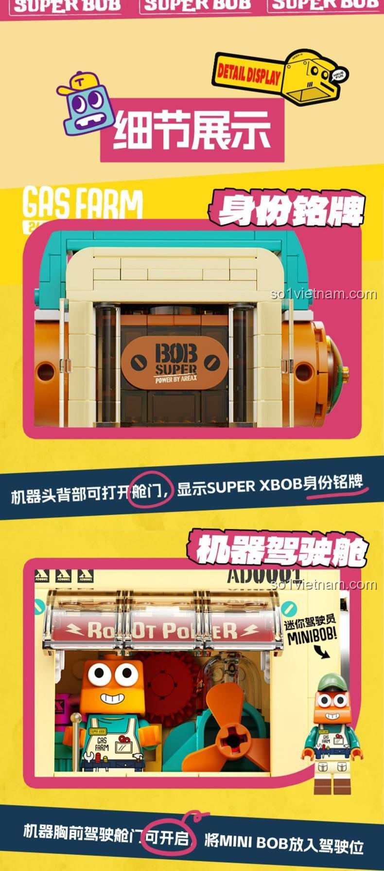 Chi tiết các tính năng của Mô hình Robot XBob AD0001: bảng tên sau lưng và khoang lái cho Mini Bob.