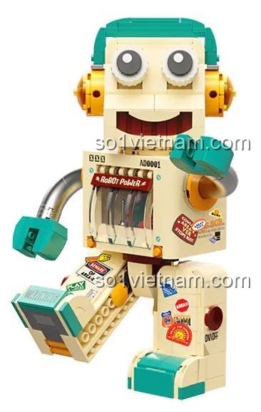 Mô hình Robot XBob AD0001 trong tư thế ngồi, khoe các khớp chân linh hoạt. Sản phẩm của AREA-X chất lượng cao, giá rẻ.