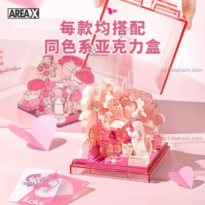 Hộp lắp ghép tình yêu AREA-X AX0093 với hộp trưng bày trong suốt, mô hình tình yêu lãng mạn cho bé gái, chất lượng cao