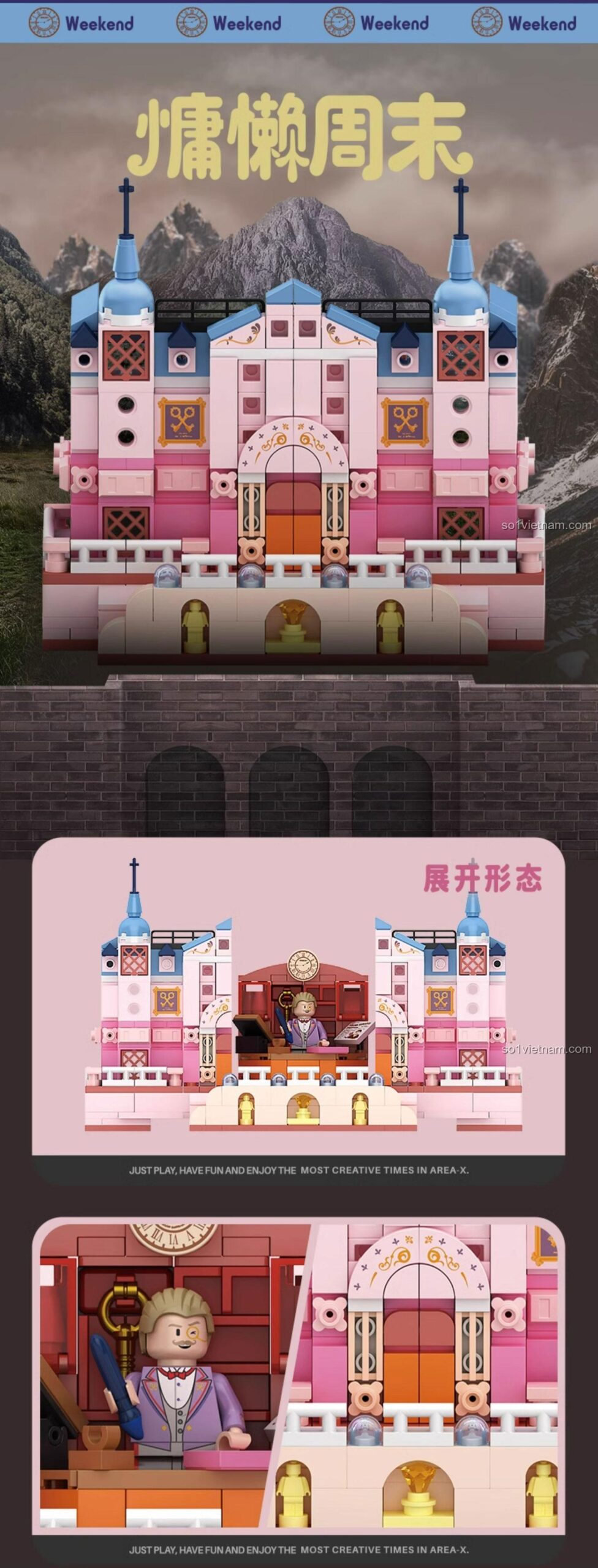 Lâu đài lãng mạn AREA-X AX0500 trong khung cảnh thiên nhiên, đồ chơi sáng tạo cho bé gái