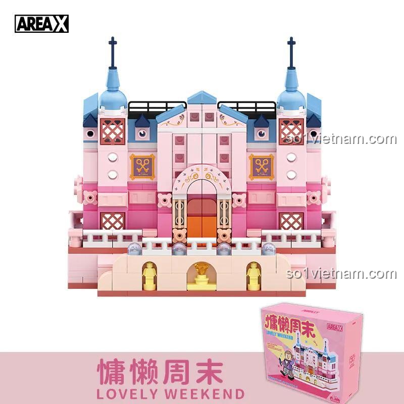 Hộp sản phẩm Lâu đài lãng mạn AREA-X AX0500, bộ đồ chơi xếp hình màu hồng cho bé gái