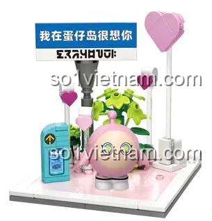 Mô hình Eggy Hồng và Biển Báo đáng yêu thuộc bộ xếp hình Auldey 392101 Eggy Party, món quà giá rẻ cho các bé gái.