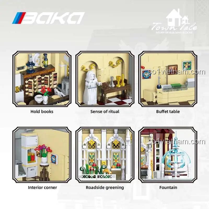 Kiến trúc Tu viện BAKA33203 với chi tiết nội thất phong phú, bộ lắp ghép Mô hình Tu viện giá tiết kiệm cho người yêu kiến trúc.