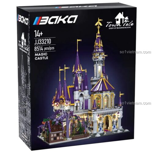 Bộ lắp ghép Lâu đài Phép thuật BAKA 33210, mô hình lâu đài Gothic màu tím vàng xám, kích thích sáng tạo cho con trai 14 tuổi, giá tốt.