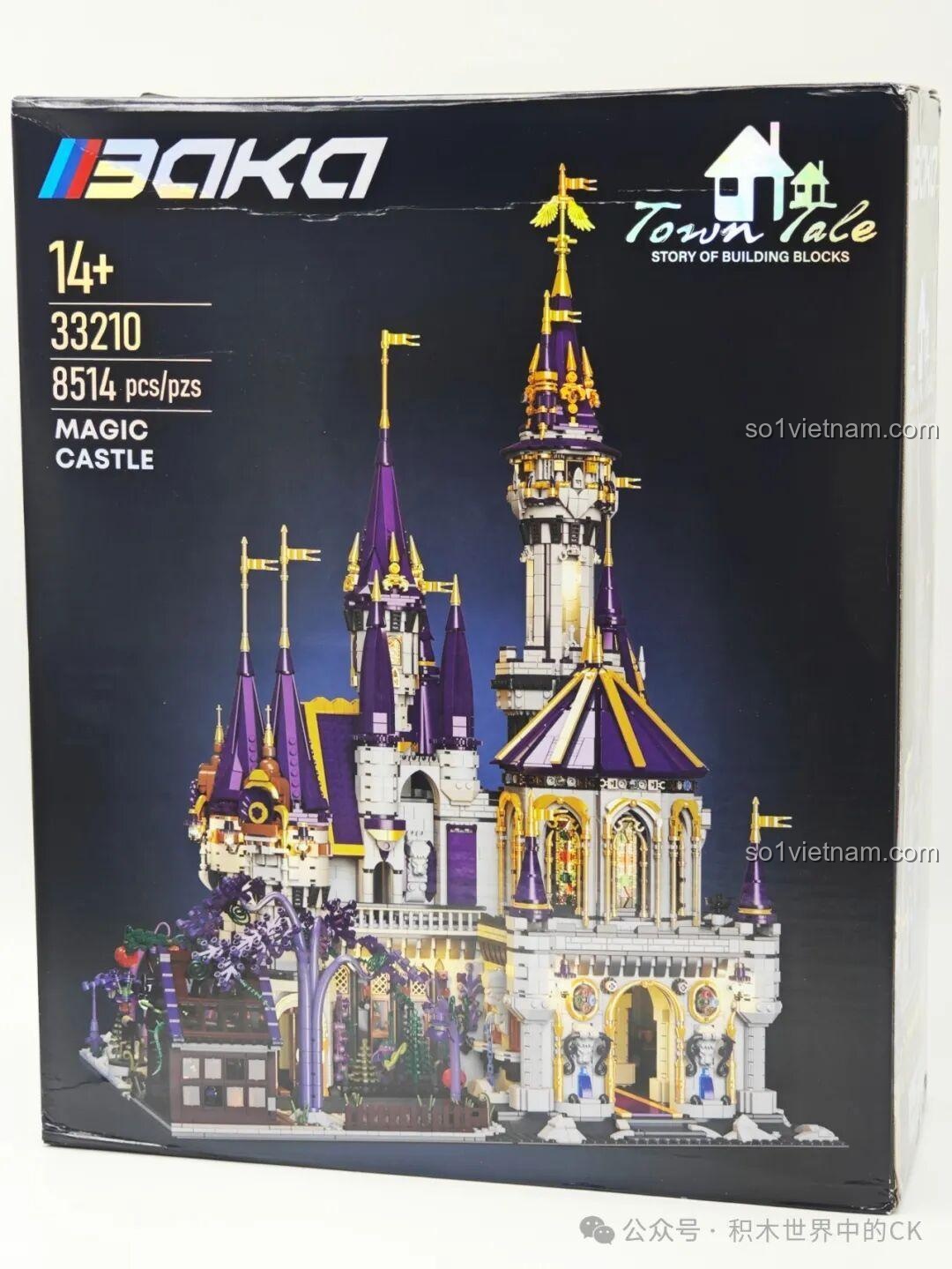 Mặt trước hộp sản phẩm BAKA 33210 Lâu đài Ma thuật, hiển thị số chi tiết 8514 và độ tuổi khuyến nghị 14+.