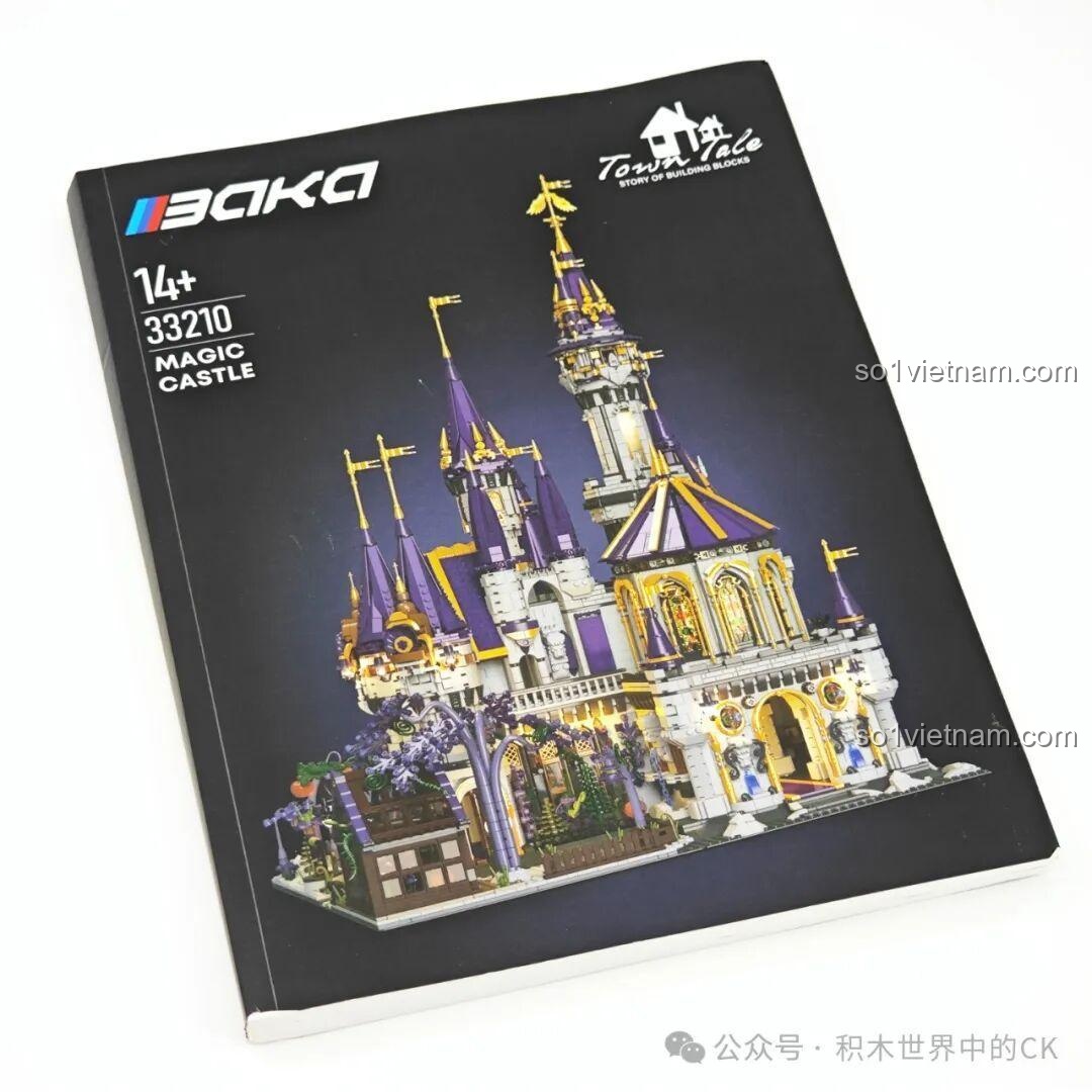 Sách hướng dẫn lắp ráp chi tiết của bộ BAKA 33210 Lâu đài Ma thuật, với hình ảnh minh họa rõ ràng.
