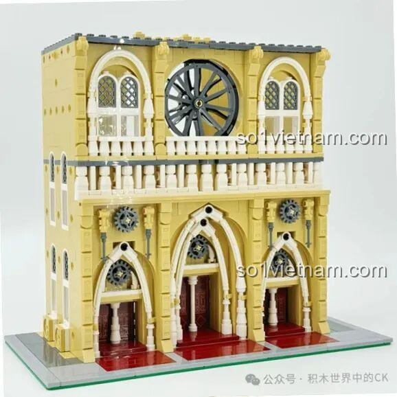 Quá trình lắp ráp mô hình Nhà thờ Đức Bà Paris BAKA 33213, thể hiện các giai đoạn xây dựng chi tiết của công trình kiến trúc