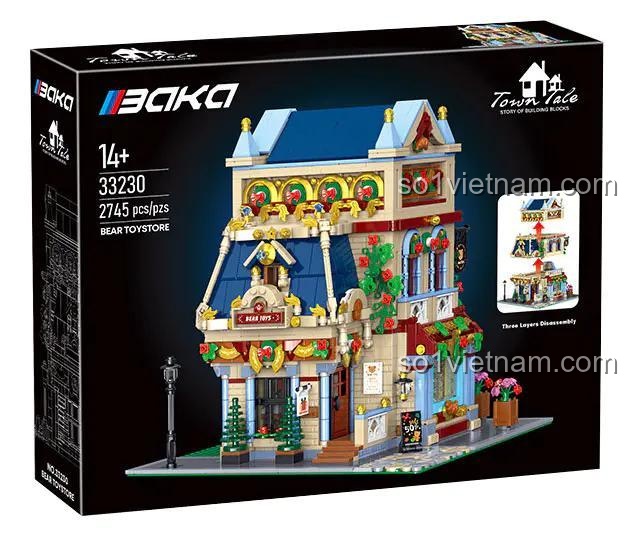 Hộp sản phẩm Ngôi nhà đồ chơi gấu BAKA 33230, bộ lắp ghép cửa hàng đồ chơi, đồ chơi xây dựng cho bé 14 tuổi
