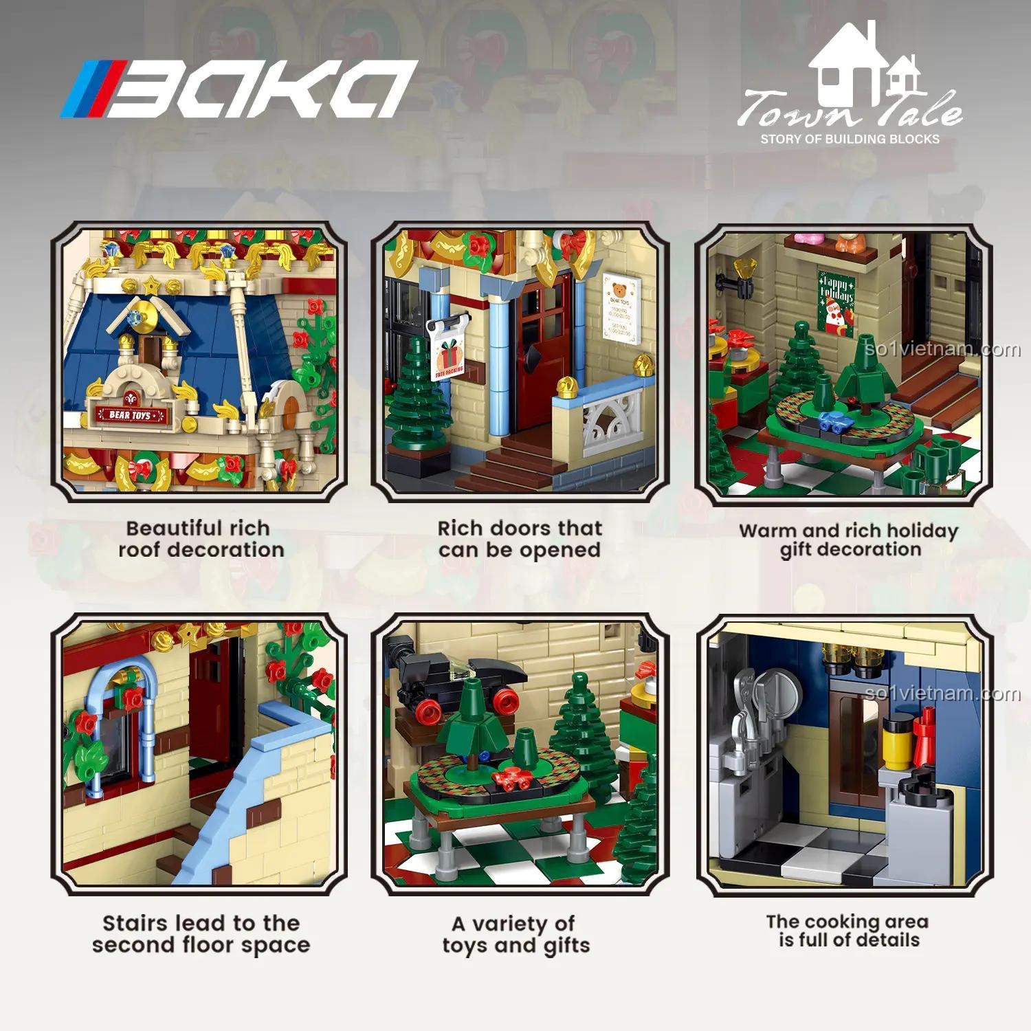 Mô hình Ngôi nhà đồ chơi gấu BAKA 33230, bộ lắp ghép cửa hàng đồ chơi, đồ chơi xây dựng cho bé 14 tuổi, chi tiết trang trí