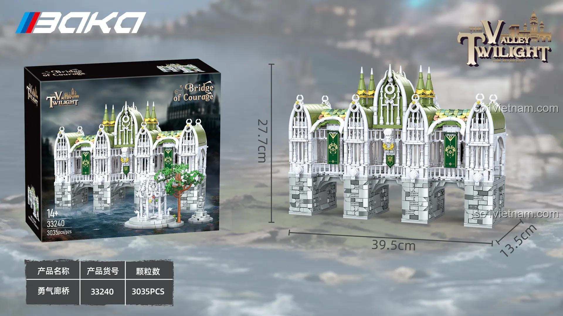 Kích thước bộ lắp ghép BAKA 33240 Cầu Dũng Khí, mô hình kiến trúc Chúa tể những chiếc nhẫn, đồ chơi lắp ráp 3035 chi tiết.