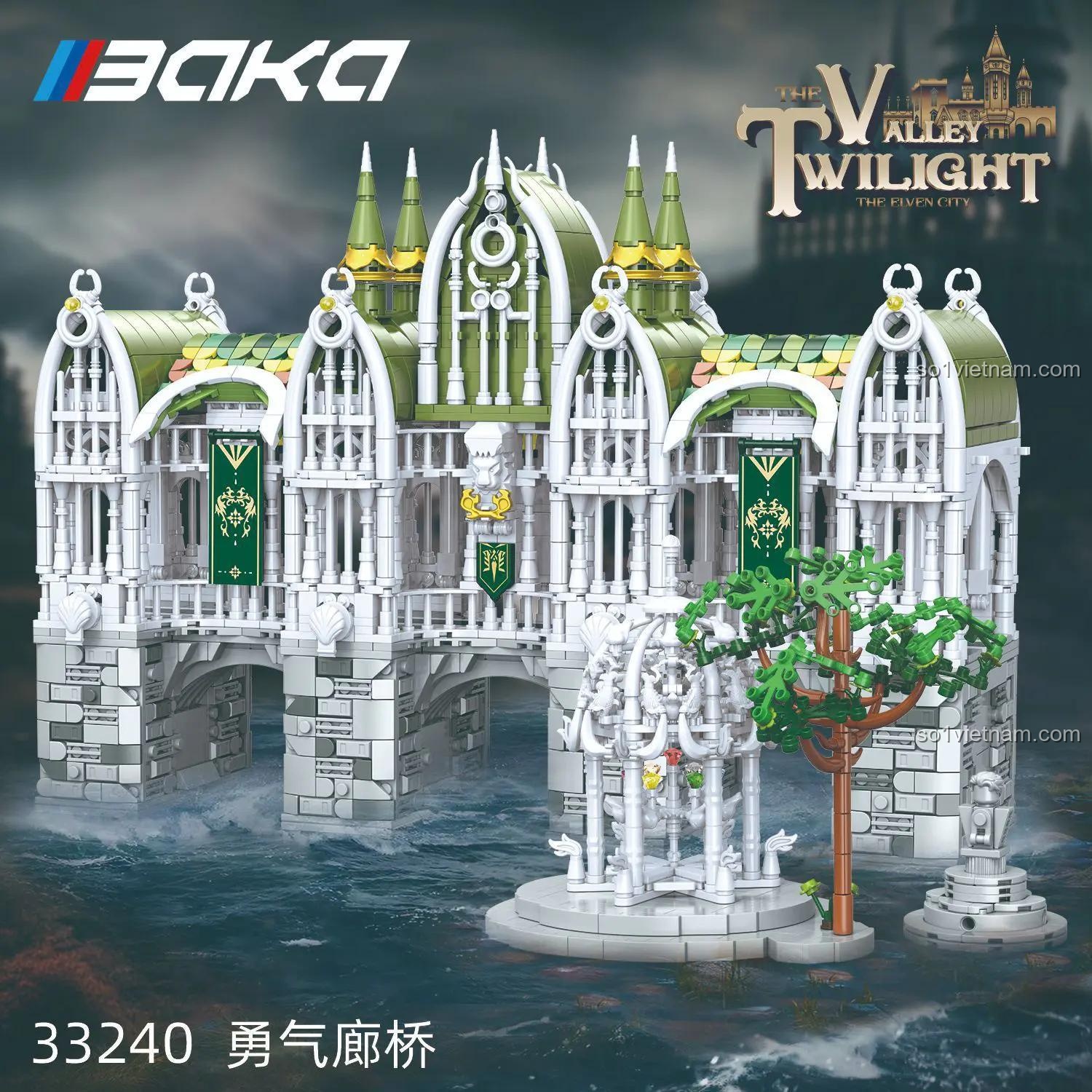 Toàn cảnh bộ lắp ráp BAKA 33240 Cầu Dũng Khí, mô hình kiến trúc tinh xảo từ Chúa tể những chiếc nhẫn, 3035 chi tiết, giá trị cao.