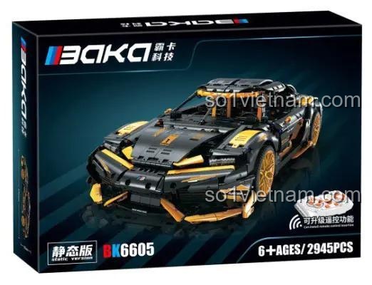 Mô hình bộ lắp ghép Siêu Xe Đua Thần Chiến BAKA 6605 nhìn từ bên hông, khoe trọn thiết kế khí động học và màu sắc đen vàng nổi bật. Đồ chơi cho con trai 6 tuổi giá rẻ.