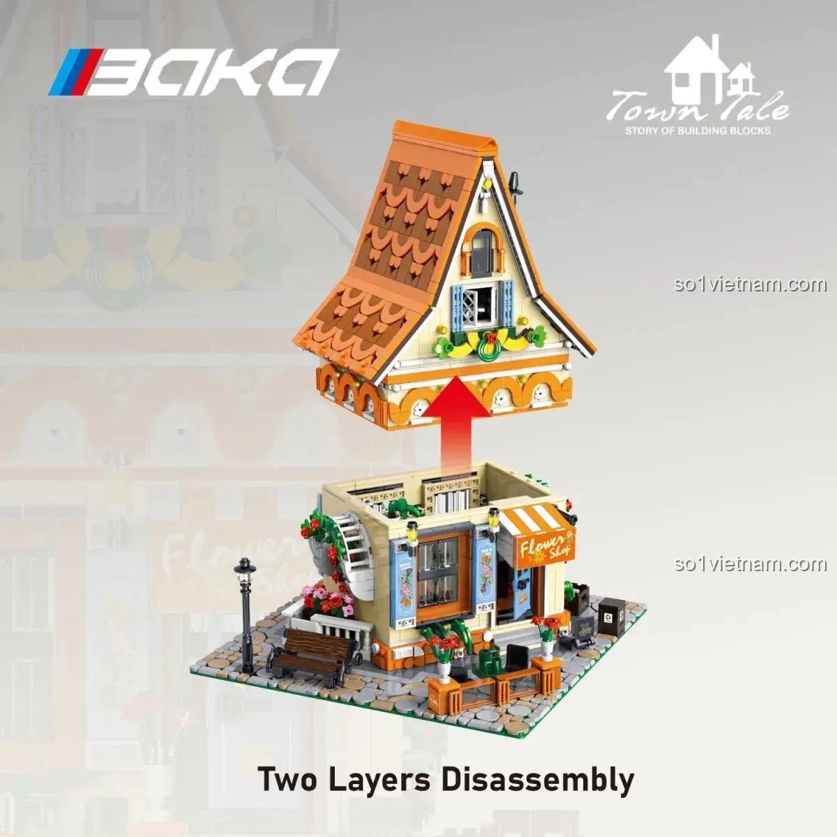 Bộ lắp ghép Cửa hàng hoa Baka JJ33206 với tính năng tháo lắp 2 tầng độc đáo, đồ chơi xây dựng Cửa hàng hoa cho bé gái 6 tuổi, giá rẻ.