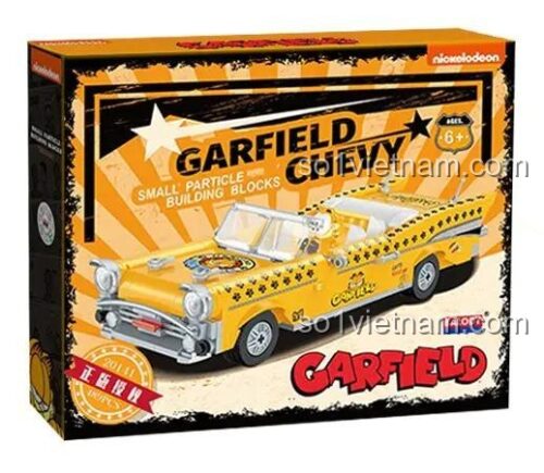 Hộp sản phẩm đồ chơi mô hình Balody 20141, hình ảnh Xe hơi cổ điển của Garfield, món quà hấp dẫn cho bé.