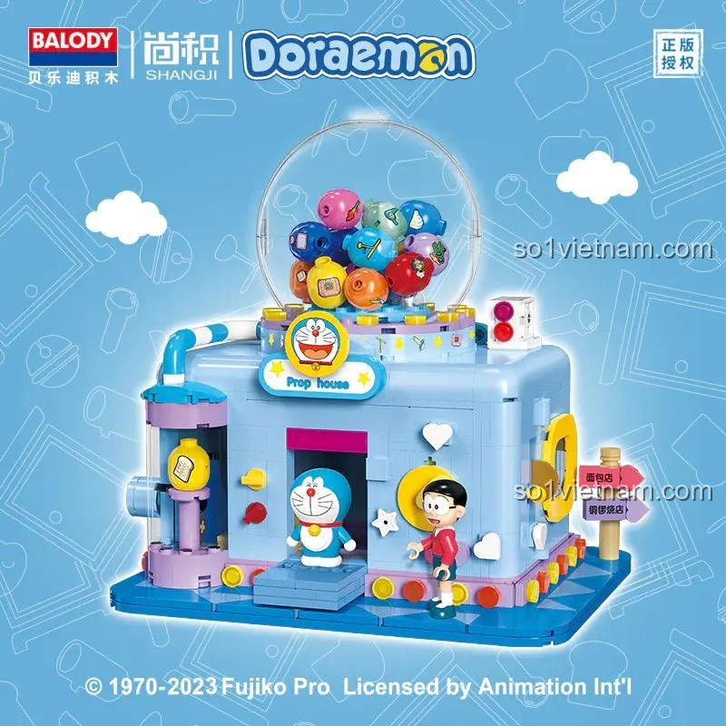 đồ chơi mô hình Mô hình Doraemon với 2 minifigure Doraemon và Nobita, máy gacha hoạt động được cho bé trai bé gái 6 tuổi