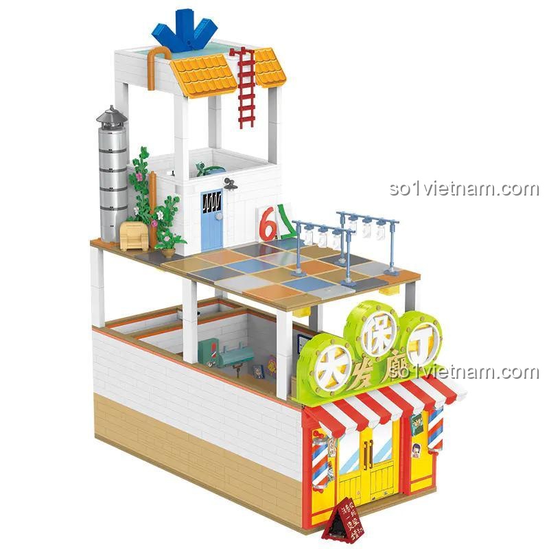 Đồ chơi xây dựng Bối cảnh phim Scissor Seven 21109 với nội thất chi tiết bên trong.