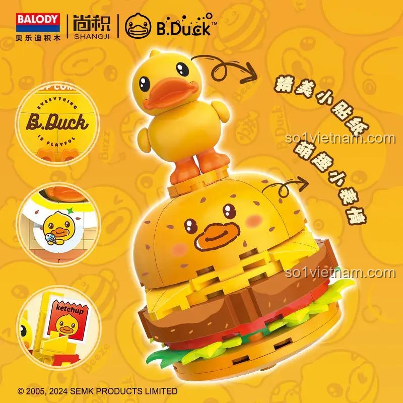 BALODY Bộ sưu tập B.Duck Đồ Ăn Nhanh, đồ chơi lắp ghép B.Duck Vịt Vàng, chi tiết tinh xảo, chất lượng cao cho bé gái 6 tuổi.