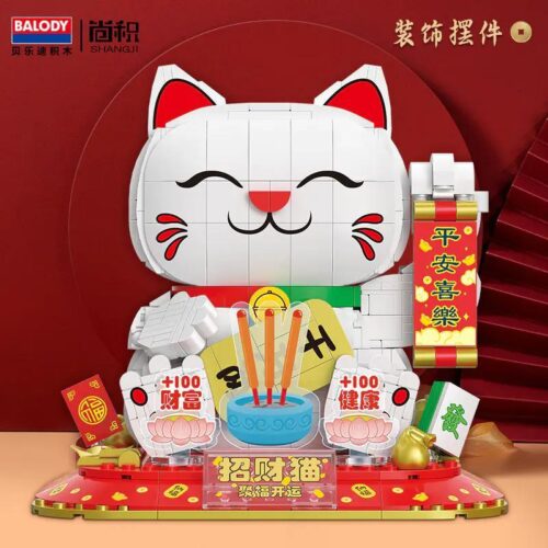 Bộ lắp ghép BALODY 21294 Chiêu Tài Mèo May Mắn, mô hình Mèo Thần Tài mang lại may mắn và tài lộc, trang trí Tết, giá tốt