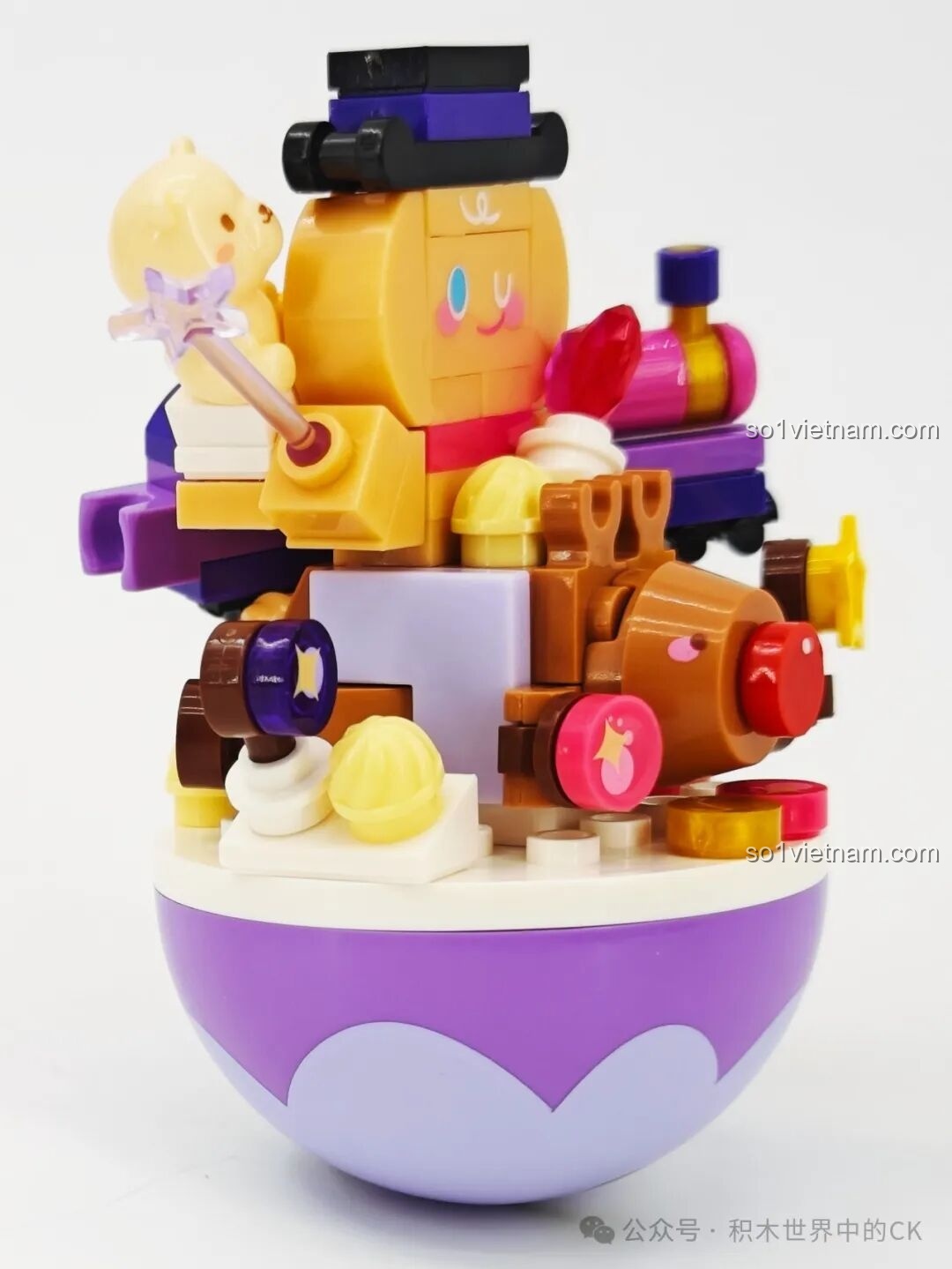 Cận cảnh Bánh Gừng Phép Thuật 605041, chi tiết mũ và xe lửa, một bộ đồ chơi Mô hình hộp nhạc hoa cho bé gái trên 14 tuổi.