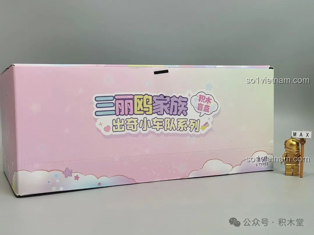Mặt bên của hộp blind box Bộ Lắp Ghép Sanrio Characters TC1724 TOP TOY, thể hiện tổng số 6 mẫu.