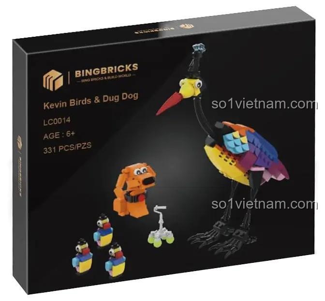 Hộp sản phẩm Bingbricks LC0014 Chim Kevin và Chó Dug, bộ đồ chơi lắp ghép
