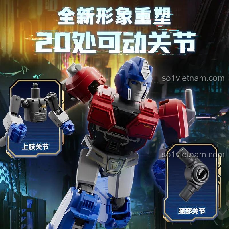 Chi tiết các khớp nối ở chi trên và chân của mô hình Optimus Prime thời trẻ 71105, cho phép tạo nhiều tư thế.