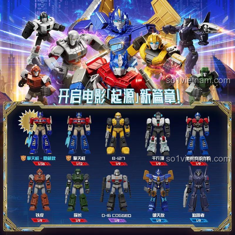 Toàn bộ dàn nhân vật trong bộ sưu tập Figure Transformers Nguồn Gốc Blokees, bao gồm 9 mẫu thường và 1 mẫu ẩn.